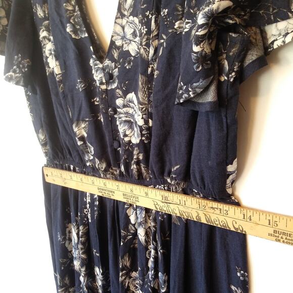 Three Pink Hearts Size M Floral Maxi Dress Blue Cottage Country Prairie Festival - Picture 12 of 12